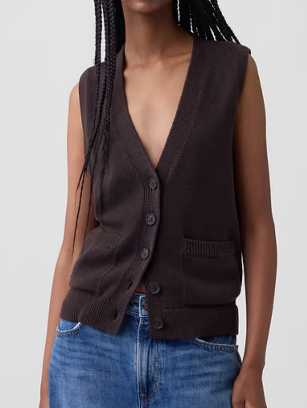 GAP 100% Cotton Pocket Knit Sweater Vest Brown Chocolate Pockets 100% Cotton